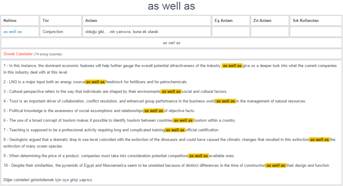 as well as ne demek, anlamı nedir YÖKDİL YDS SÖZLÜK YÖKDİL ve YDS