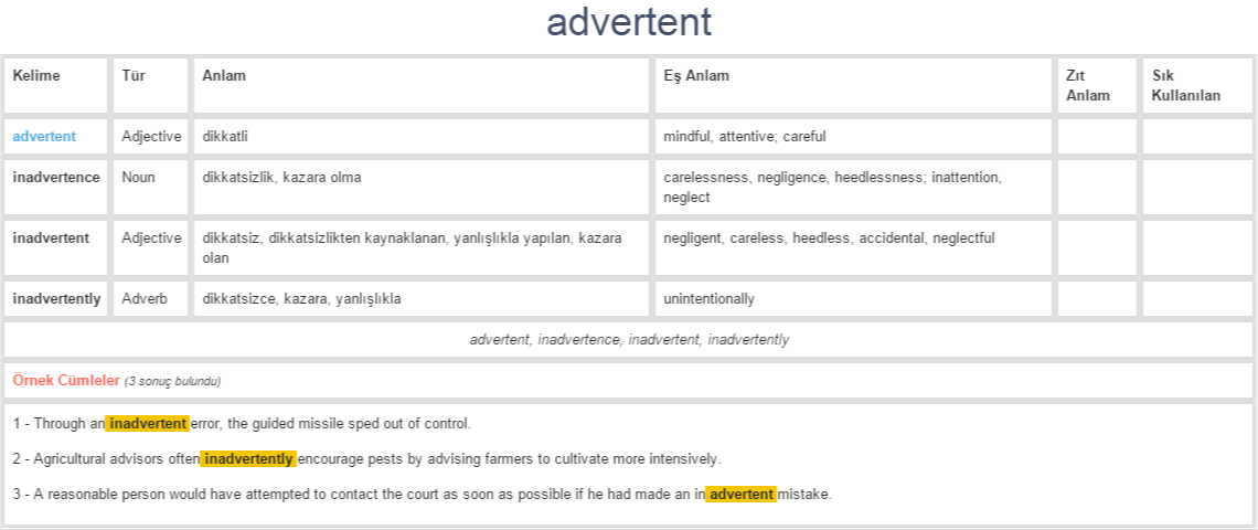 advertent ne demek, anlamı nedir | YDS - YÖKDİL İNGİLİZCE-TÜRKÇE ...
