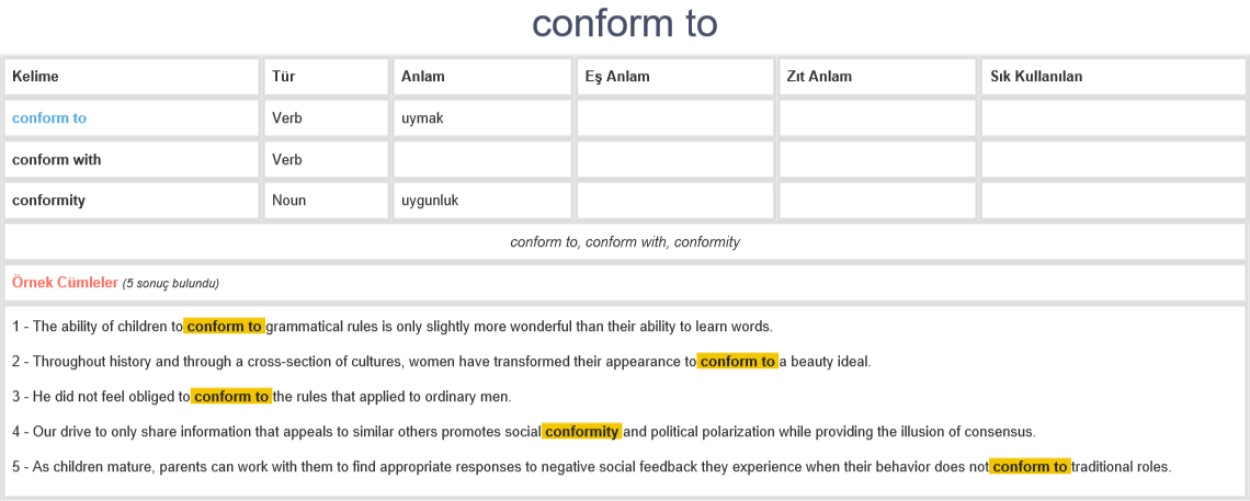 conform to ne demek, anlamı nedir | YDS - YÖKDİL İNGİLİZCE-TÜRKÇE ...
