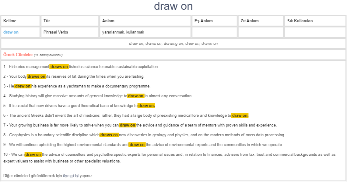 draw on ne demek, anlamı nedir YDS YÖKDİL İNGİLİZCETÜRKÇE