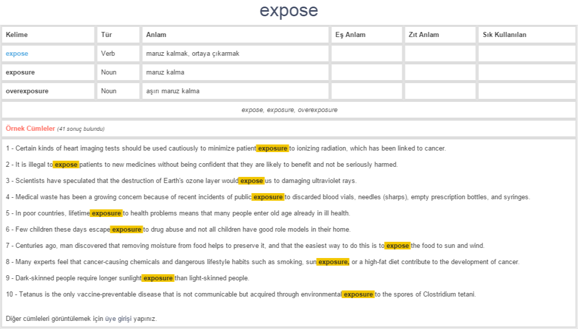 Sentences Using Expose expose ne demek, anlamı nedir | YDS - YÖKDİL İNGİLİZCE-TÜRKÇE BAĞLAMSAL ...