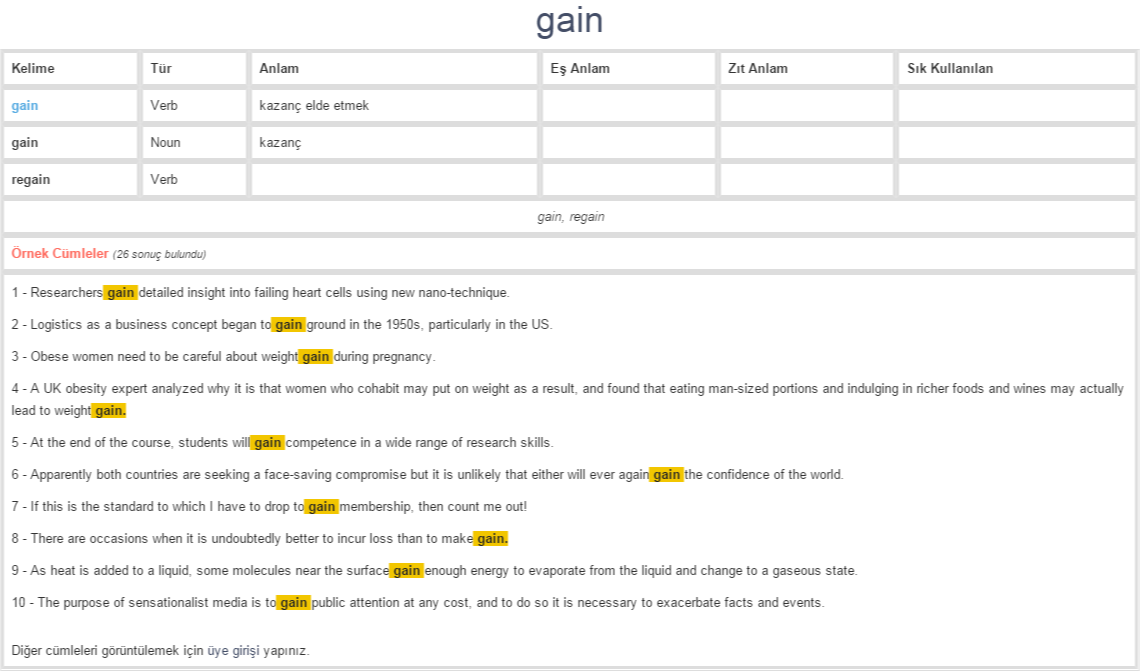 gain ne demek, anlamı nedir | YDS - YÖKDİL İNGİLİZCE-TÜRKÇE BAĞLAMSAL ...