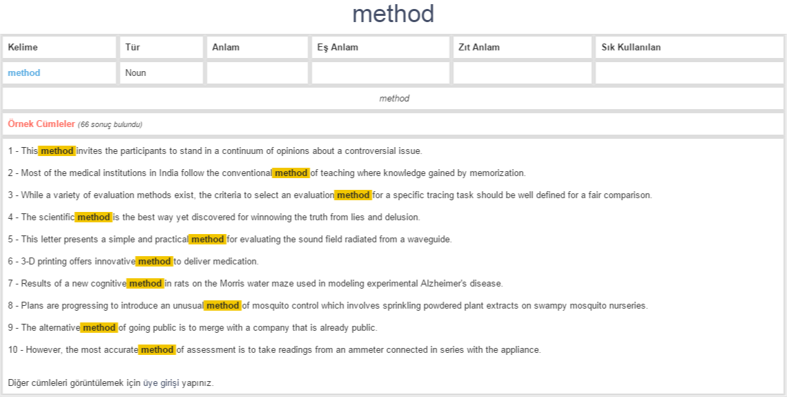 Method Ne Demek Anlam Nedir YDS Y KD L NG L ZCE T RK E BA LAMSAL 