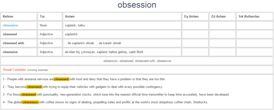 obsession ne demek, anlamı nedir | YDS - YÖKDİL İNGİLİZCE-TÜRKÇE ...