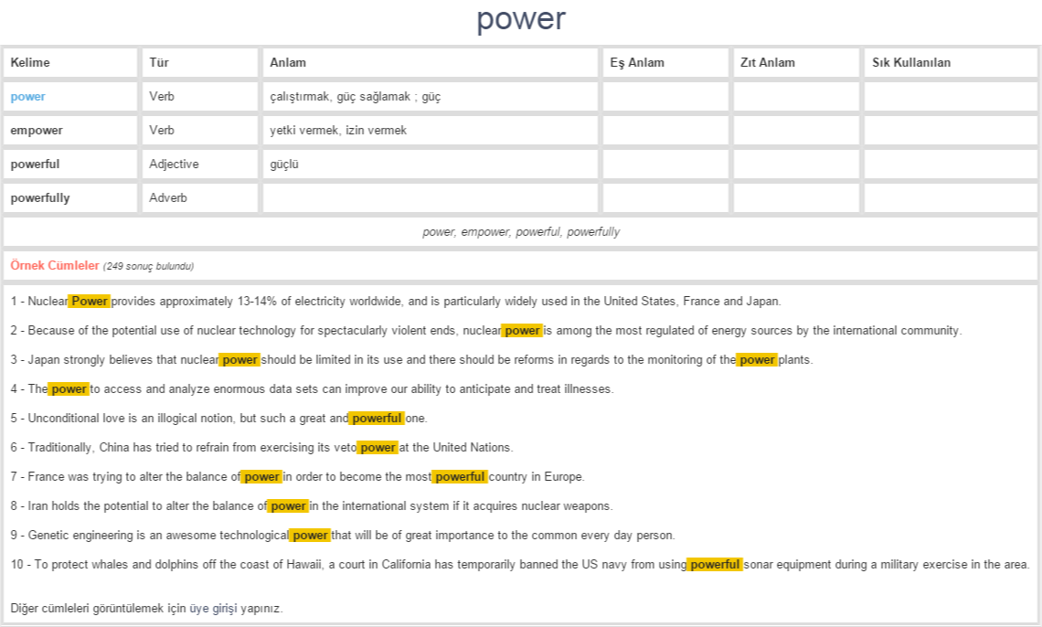 power ne demek, anlamı nedir YDS YÖKDİL İNGİLİZCETÜRKÇE BAĞLAMSAL