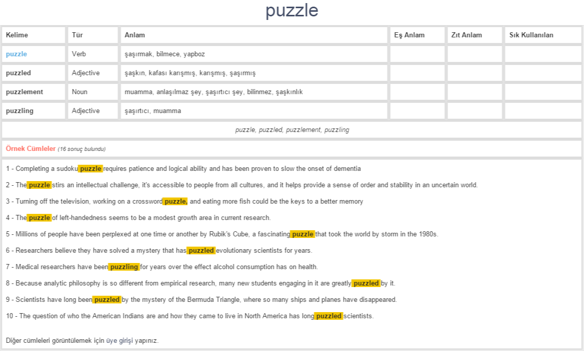 puzzle ne demek, anlamı nedir YDS YÖKDİL İNGİLİZCETÜRKÇE BAĞLAMSAL