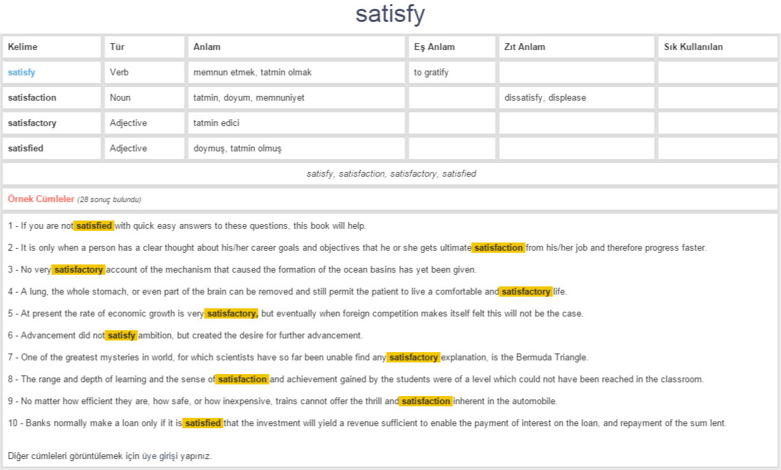 satisfy ne demek, anlamı nedir | YDS - YÖKDİL İNGİLİZCE-TÜRKÇE ...
