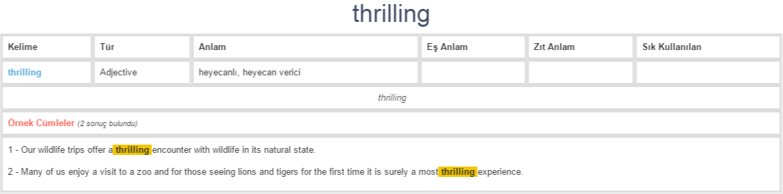 thrilling ne demek, anlamı nedir | YDS - YÖKDİL İNGİLİZCE-TÜRKÇE ...